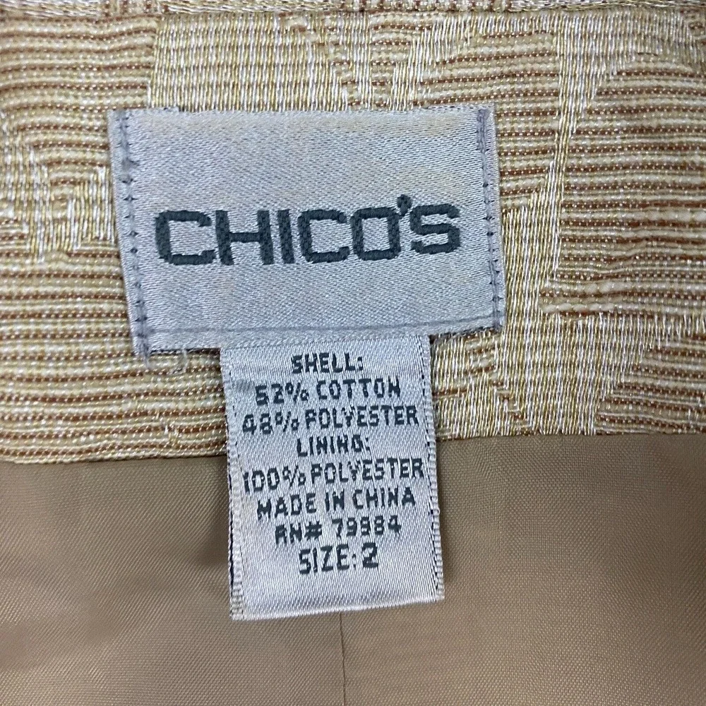 Chicos Blazer 2 Floral Jacquard Beige Lightweight Spring Summer Career Jacket - Picture 11 of 13